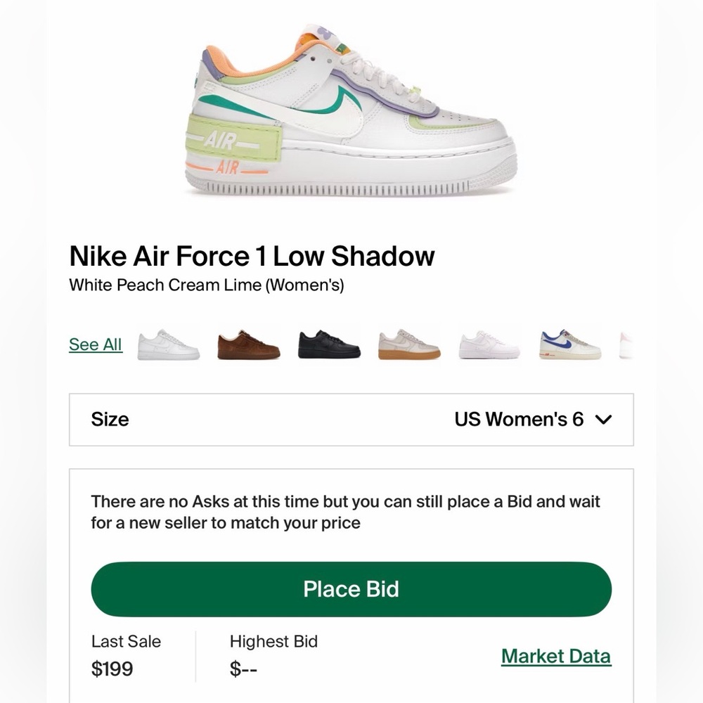 Nike Air Force 1 Low Shadow White with Peach and Green Accents
